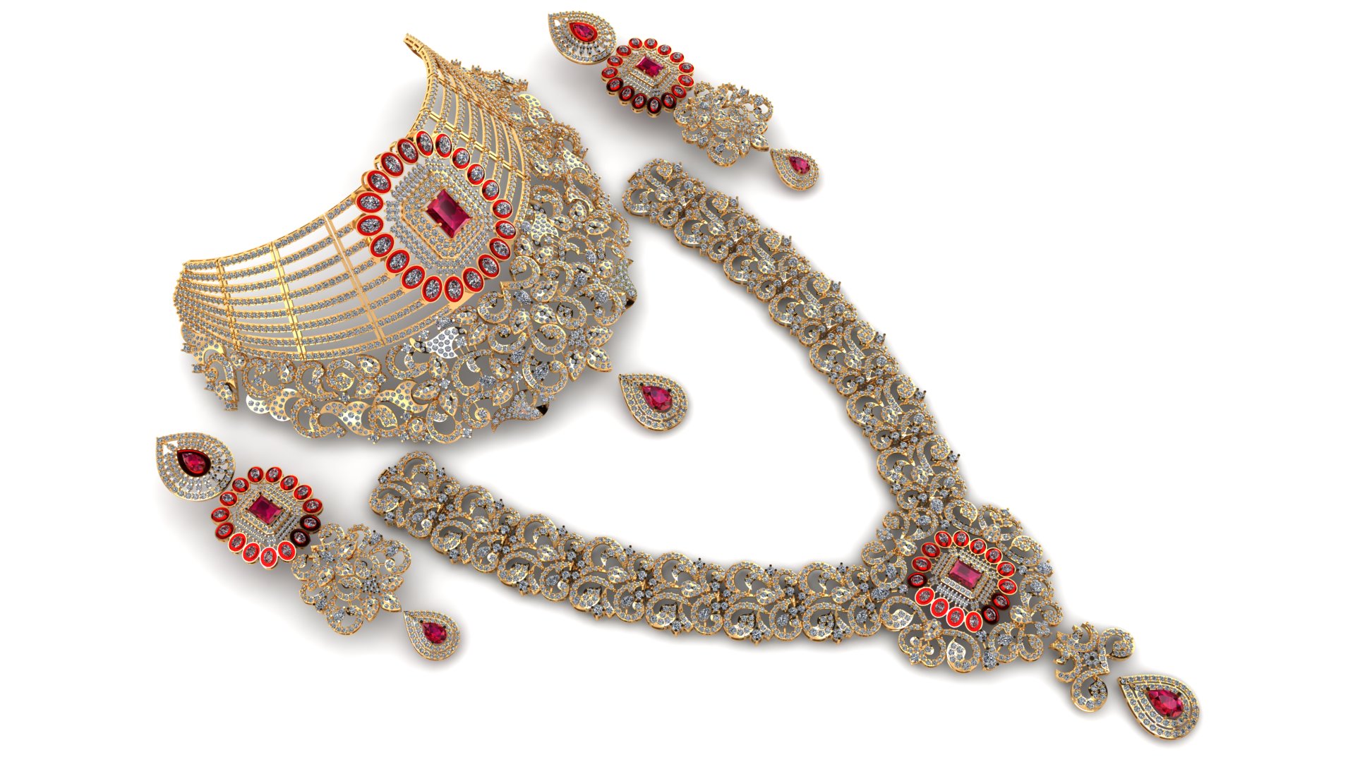 Indian Bridal Necklace Set, Choker & Cuff Bracelet 3D Model