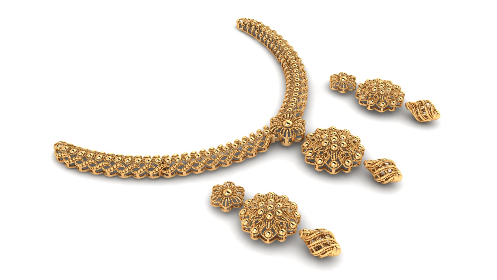 Plain Indian Necklace Set 3D Model 3